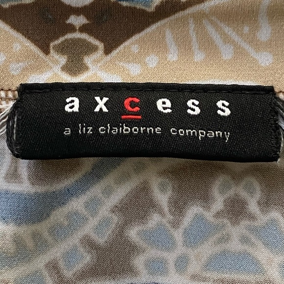 Axcess by Liz Claiborne Blue and Brown Patterned Faux Wrap Dress Size Medium - Picture 3 of 12